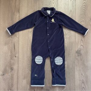 Classic Pooh Winnie the Pooh Grand Old Train 36m Blue Velour Coverall Romper